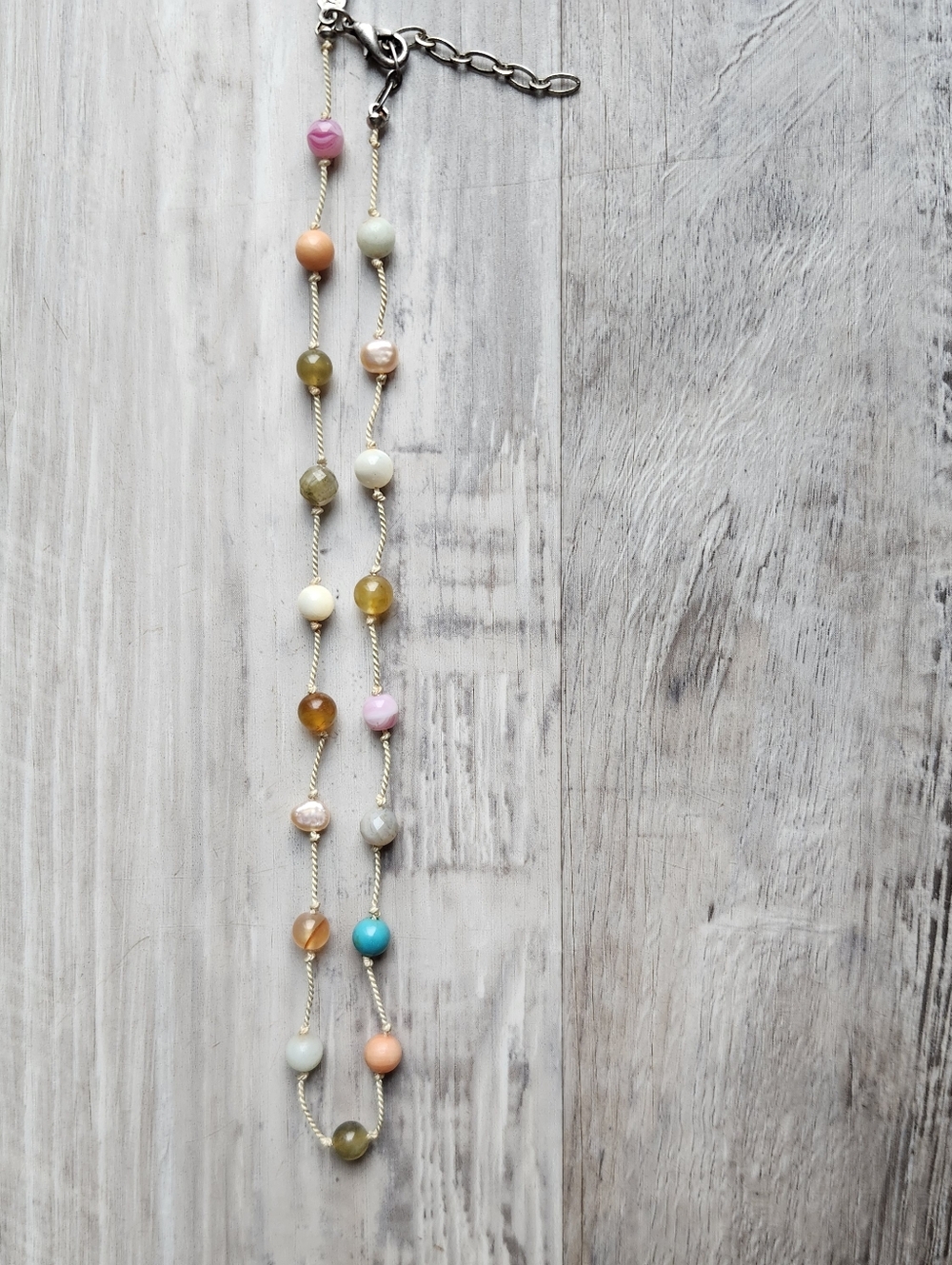 Rachel Multicolor Beaded Necklace Double Strand Neutral Pastel